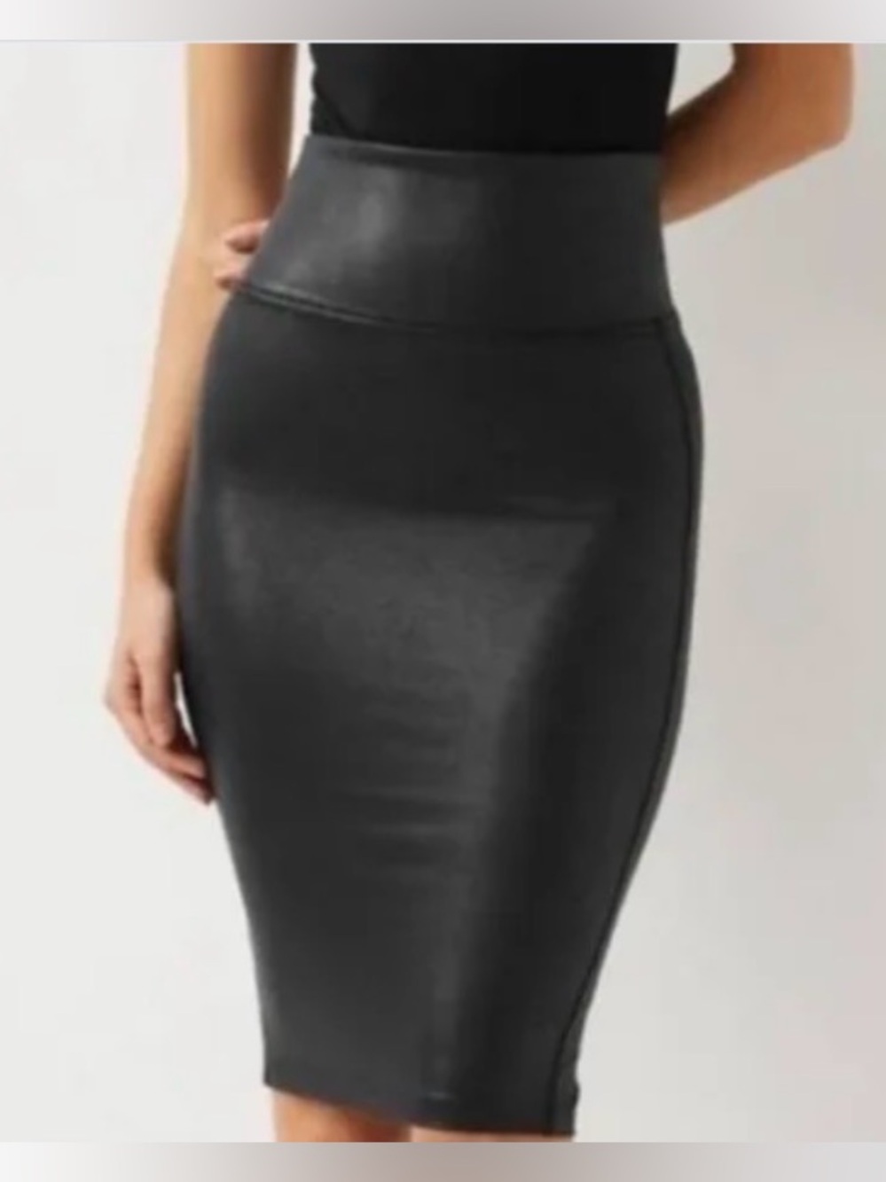 Spanx L faux leather metallic black contouring slimming sexy pencil skirt